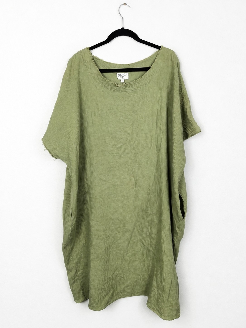NWT Before You Olive Cotton Gauze Lagenlook Oversized Poncho Dress Small Beach